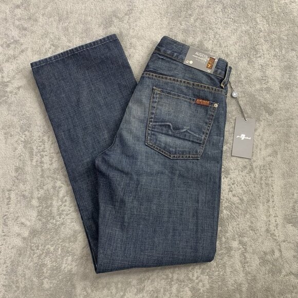 7 For All Mankind Jeans Mens 30x30” Austyn Dark Blue Denim Straight Leg Casual - Picture 1 of 12